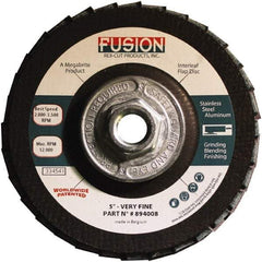 Rex Cut Product - 120 Grit, 5" Disc Diam, 5/8-11 Center Hole, Type 29 Aluminum Oxide Flap Disc - 12,200 Max RPM, Fiberglass Backing, Arbor Attaching System, Coated & Non-Woven Combo - Makers Industrial Supply