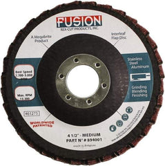 Rex Cut Product - 80 Grit, 4-1/2" Disc Diam, 7/8" Center Hole, Type 29 Aluminum Oxide Flap Disc - 13,300 Max RPM, Fiberglass Backing, Arbor Attaching System, Coated & Non-Woven Combo - Makers Industrial Supply