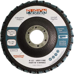 Rex Cut Product - 120 Grit, 4-1/2" Disc Diam, 7/8" Center Hole, Type 29 Aluminum Oxide Flap Disc - 13,300 Max RPM, Fiberglass Backing, Arbor Attaching System, Coated & Non-Woven Combo - Makers Industrial Supply