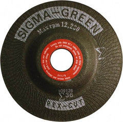 Rex Cut Product - 36 Grit, 5" Wheel Diam, 7/8" Arbor Hole, Type 27 Depressed Center Wheel - Zirconia Alumina/Aluminum Oxide Blend - Makers Industrial Supply