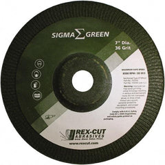 Rex Cut Product - 36 Grit, 7" Wheel Diam, 7/8" Arbor Hole, Type 27 Depressed Center Wheel - Zirconia Alumina/Aluminum Oxide Blend - Makers Industrial Supply