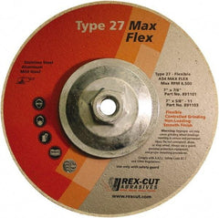 Rex Cut Product - 54 Grit, 7" Wheel Diam, 5/32" Wheel Thickness, Type 27 Depressed Center Wheel - Aluminum Oxide, 8,500 Max RPM - Makers Industrial Supply