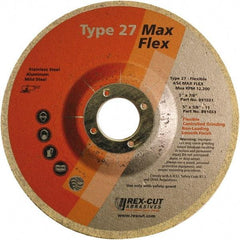 Rex Cut Product - 54 Grit, 5" Wheel Diam, 5/32" Wheel Thickness, 7/8" Arbor Hole, Type 27 Depressed Center Wheel - Aluminum Oxide, 12,200 Max RPM - Makers Industrial Supply