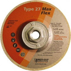 Rex Cut Product - 36 Grit, 5" Wheel Diam, 5/32" Wheel Thickness, Type 27 Depressed Center Wheel - Aluminum Oxide, 12,200 Max RPM - Makers Industrial Supply