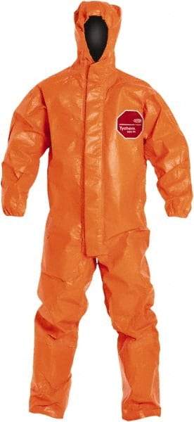 Dupont - Size 4XL Film Laminate Chemical Resistant Flame Resistant/Retardant Coveralls - Orange, Zipper Closure, Elastic Cuffs, Elastic Ankles - Makers Industrial Supply