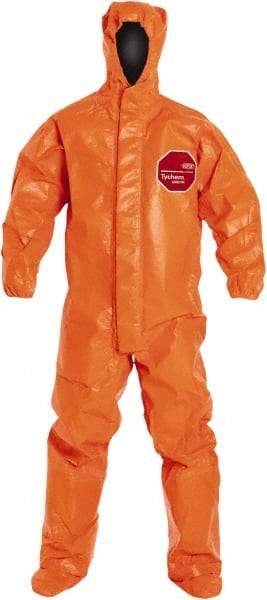 Dupont - Size S Film Laminate Chemical Resistant Flame Resistant/Retardant Coveralls - Orange, Zipper Closure, Elastic Cuffs - Makers Industrial Supply