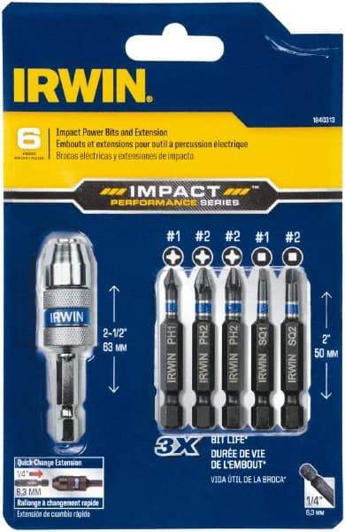 Irwin - 6 Piece, Phillips, Square Handle, Drive Set - #1, #2 - Makers Industrial Supply