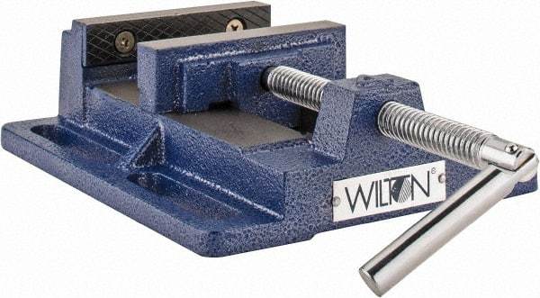 Wilton - 4-1/2" Jaw Opening Capacity x 1-1/2" Throat Depth, Horizontal Drill Press Vise - 4" Wide x 1-1/2" High Jaw, Stationary Base, Standard Speed, 7" OAL x 2.4" Overall Height, Steel - Makers Industrial Supply