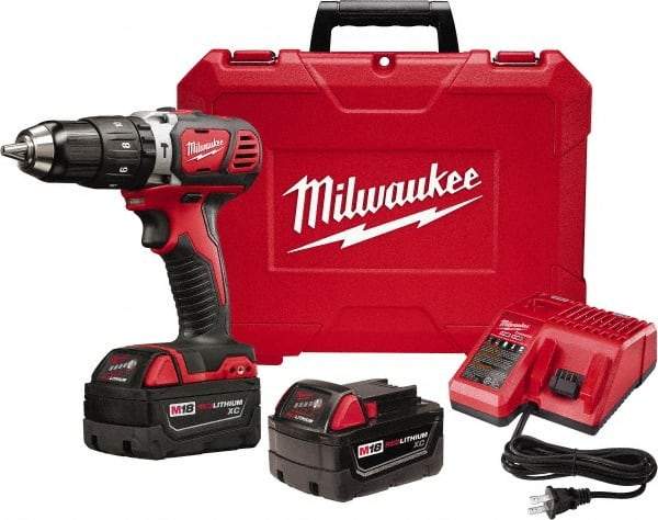 Milwaukee Tool - 18 Volt 1/2" Keyless Chuck Cordless Hammer Drill - 0 to 28,800 BPM, 0 to 1,800 RPM, Reversible - Makers Industrial Supply