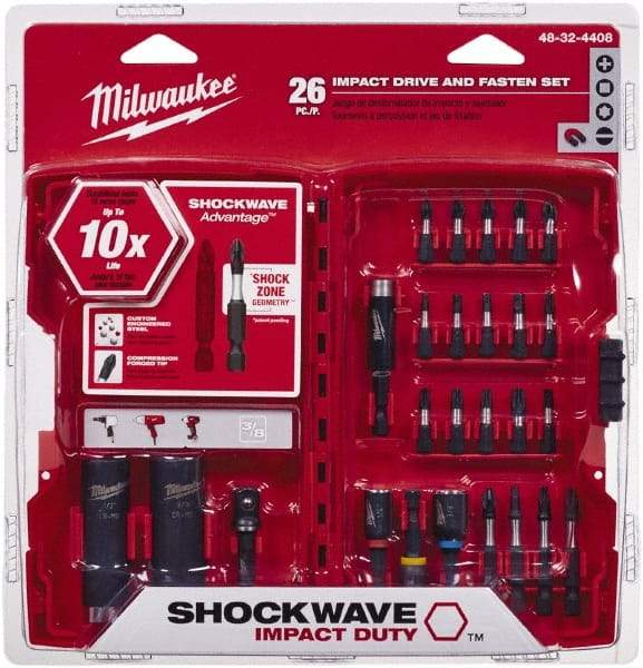 Milwaukee Tool - 26 Piece, Screwdriver Power Bit Set - #1 to #3 Phillips, 1/4 to 9/16" Hex, T20 to T30 Torx - Makers Industrial Supply