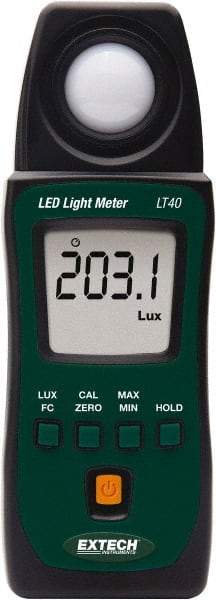 Extech - AAA Batteries, 40,000 FC, LCD Display, Color Corrected Photodiode, Light Meter - 3 Accuracy, Compatible with LED Lighting - Makers Industrial Supply