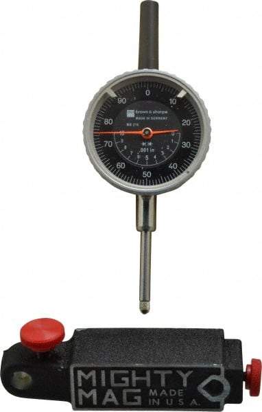 TESA Brown & Sharpe - 0.001" Graduation, 0-100 Dial Reading, Indicator & Base Kit - 4" Base Length x 1" Base Width x 1" Base Height, 2-1/4" Dial Diam - Makers Industrial Supply