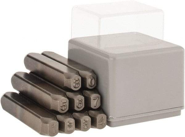 C.H. Hanson - 9 Piece, 3/16" Character Steel Stamp Set - Figures, Reverse - Makers Industrial Supply