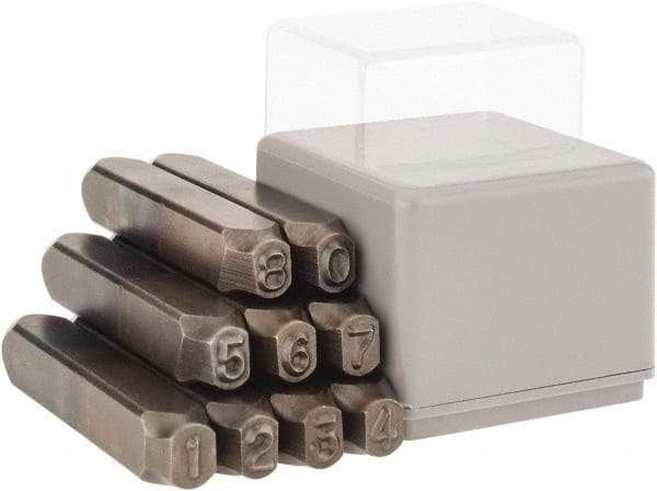 C.H. Hanson - 9 Piece, 1/4" Character Steel Stamp Set - Figures, Reverse - Makers Industrial Supply