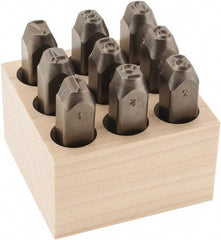 C.H. Hanson - 9 Piece, 3/8" Character Steel Stamp Set - Figures, Low Stress Round Face Full - Makers Industrial Supply