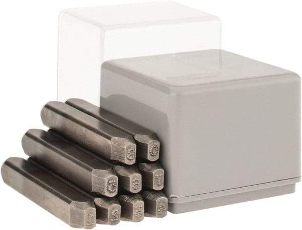 C.H. Hanson - 9 Piece, 1/8" Character Steel Stamp Set - Figures, Low Stress Round Face Dot - Makers Industrial Supply