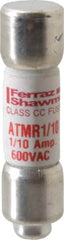 Ferraz Shawmut - 600 VAC/VDC, 0.1 Amp, Fast-Acting General Purpose Fuse - Clip Mount, 1-1/2" OAL, 100 at DC, 200 at AC kA Rating, 13/32" Diam - Makers Industrial Supply