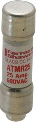 Ferraz Shawmut - 600 VAC/VDC, 25 Amp, Fast-Acting General Purpose Fuse - Clip Mount, 1-1/2" OAL, 100 at DC, 200 at AC kA Rating, 13/32" Diam - Makers Industrial Supply