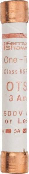 Ferraz Shawmut - 300 VDC, 600 VAC, 3 Amp, Fast-Acting General Purpose Fuse - Clip Mount, 127mm OAL, 20 at DC, 50 at AC kA Rating, 13/16" Diam - Makers Industrial Supply