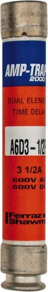 Ferraz Shawmut - 600 VAC/VDC, 3.5 Amp, Time Delay General Purpose Fuse - Clip Mount, 127mm OAL, 100 at DC, 200 at AC kA Rating, 13/16" Diam - Makers Industrial Supply