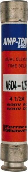 Ferraz Shawmut - 600 VAC/VDC, 4.5 Amp, Time Delay General Purpose Fuse - Clip Mount, 127mm OAL, 100 at DC, 200 at AC kA Rating, 13/16" Diam - Makers Industrial Supply