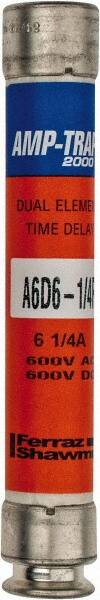 Ferraz Shawmut - 600 VAC/VDC, 6.25 Amp, Time Delay General Purpose Fuse - Clip Mount, 127mm OAL, 100 at DC, 200 at AC kA Rating, 13/16" Diam - Makers Industrial Supply