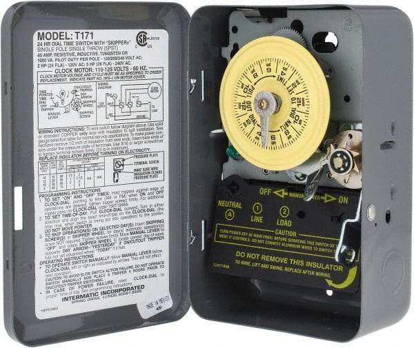 Intermatic - 24 hr Indoor Analog Electromechanical Timer Switch - 12 On/Off per Day, 125 VAC, 60 Hz, - Makers Industrial Supply