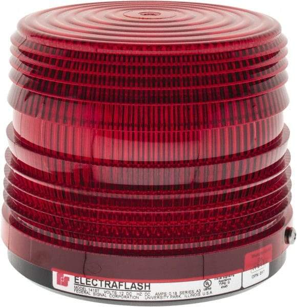 Federal Signal Corp - 12 VDC, 3R NEMA Rated, Strobe Tube, Red, Strobe Light - 80 Flashes per min, 5-1/2 Inch Diameter, 5-1/16 Inch High, IP66 Ingress Rating, Surface Mount - Makers Industrial Supply