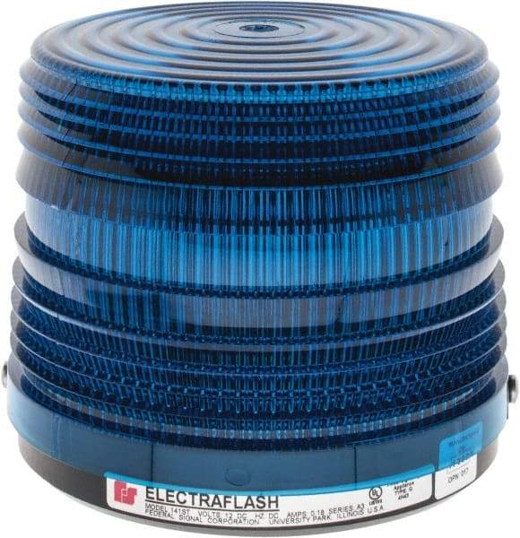 Federal Signal Corp - 12 VDC, 3R NEMA Rated, Strobe Tube, Blue, Strobe Light - 80 Flashes per min, 5-1/2 Inch Diameter, 5-1/16 Inch High, IP66 Ingress Rating, Surface Mount - Makers Industrial Supply