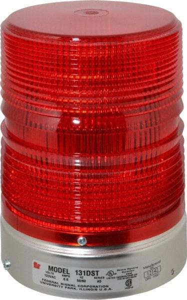 Federal Signal Corp - 120 VAC, 3R NEMA Rated, Strobe Tube, Red, Double Flash Strobe Light - 80 Flashes per min, 1/2 Inch Pipe, 5-11/16 Inch Diameter, 8-1/2 Inch High, IP45 Ingress Rating, Pipe Mount - Makers Industrial Supply