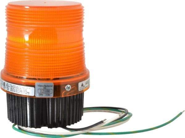 Federal Signal Corp - 120 VAC, 4X NEMA Rated, Strobe Tube, Amber, Single Flash Strobe Light - 90 Flashes per min, 1/2 Inch Pipe, 3-15/16 Inch Diameter, 5-1/4 Inch High, IP66 Ingress Rating, Pipe Mount, Surface Mount - Makers Industrial Supply