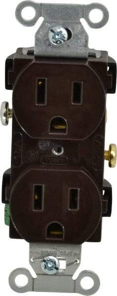 Hubbell Wiring Device-Kellems - 125 VAC, 15 Amp, 5-15R NEMA Configuration, Brown, Specification Grade, Self Grounding Duplex Receptacle - 1 Phase, 2 Poles, 3 Wire, Flush Mount - Makers Industrial Supply