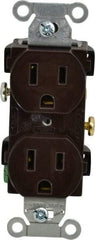 Hubbell Wiring Device-Kellems - 125 VAC, 15 Amp, 5-15R NEMA Configuration, Brown, Specification Grade, Self Grounding Duplex Receptacle - 1 Phase, 2 Poles, 3 Wire, Flush Mount - Makers Industrial Supply