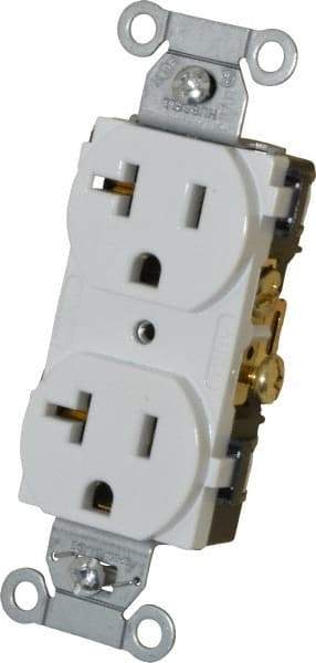 Hubbell Wiring Device-Kellems - 125 VAC, 20 Amp, 5-20R NEMA Configuration, White, Specification Grade, Self Grounding Duplex Receptacle - 1 Phase, 2 Poles, 3 Wire, Flush Mount - Makers Industrial Supply