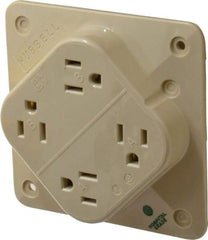 Hubbell Wiring Device-Kellems - 125 VAC, 15 Amp, 5-15R NEMA Configuration, Ivory, Hospital Grade, Self Grounding Fourplex Receptacle - 1 Phase, 2 Poles, 3 Wire, Flush Mount, Impact Resistant - Makers Industrial Supply