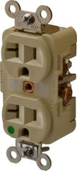 Hubbell Wiring Device-Kellems - 125 VAC, 20 Amp, 5-20R NEMA Configuration, Ivory, Hospital Grade, Self Grounding Duplex Receptacle - 1 Phase, 2 Poles, 3 Wire, Flush Mount, Chemical, Corrosion and Impact Resistant - Makers Industrial Supply