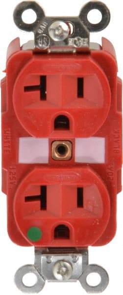 Hubbell Wiring Device-Kellems - 125 VAC, 20 Amp, 5-20R NEMA Configuration, Red, Hospital Grade, Self Grounding Duplex Receptacle - 1 Phase, 2 Poles, 3 Wire, Flush Mount, Tamper Resistant - Makers Industrial Supply