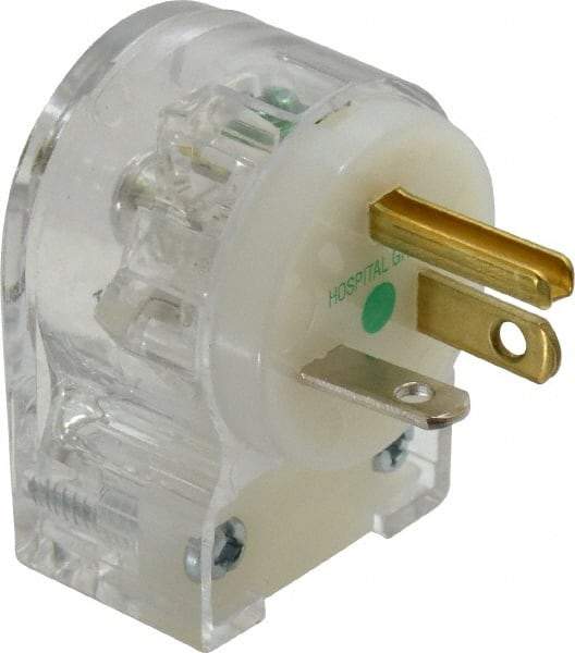 Hubbell Wiring Device-Kellems - 125 VAC, 20 Amp, 5-20P NEMA, Angled, Self Grounding, Hospital Grade Plug - 2 Pole, 3 Wire, 1 Phase, 1 hp, Nylon, Clear - Makers Industrial Supply