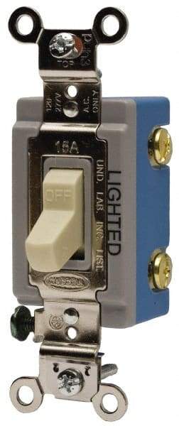 Hubbell Wiring Device-Kellems - 1 Pole, 120 VAC, 15 Amp, Residential Grade, Toggle, Wall and Dimmer Light Switch - 1-5/16 Inch Wide x 4-1/16 Inch High - Makers Industrial Supply