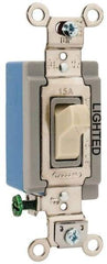 Hubbell Wiring Device-Kellems - 1 Pole, 120 to 277 VAC, 15 Amp, Residential Grade, Toggle, Wall and Dimmer Light Switch - 1-5/16 Inch Wide x 4-1/16 Inch High - Makers Industrial Supply