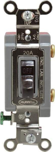 Hubbell Wiring Device-Kellems - 1 Pole, 120 to 277 VAC, 20 Amp, Industrial Grade, Toggle, Wall and Dimmer Light Switch - 1-5/16 Inch Wide x 4-1/16 Inch High - Makers Industrial Supply