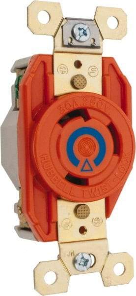 Hubbell Wiring Device-Kellems - 250 VAC, 30 Amp, 6-30R NEMA Configuration, Orange, Industrial Grade, Isolated Ground Single Receptacle - 1 Phase, 2 Poles, 3 Wire, Flush Mount - Makers Industrial Supply