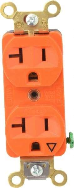 Hubbell Wiring Device-Kellems - 125 VAC, 20 Amp, 5-20R NEMA Configuration, Orange, Specification Grade, Isolated Ground Duplex Receptacle - 1 Phase, 2 Poles, 3 Wire, Flush Mount, Corrosion, Heat and Impact Resistant - Makers Industrial Supply