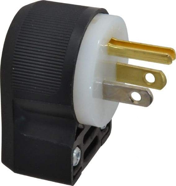 Hubbell Wiring Device-Kellems - 125 VAC, 15 Amp, 5-15P NEMA, Angled, Self Grounding, Commercial, Industrial Grade Plug - 2 Pole, 3 Wire, 1 Phase, 1/2 hp, Nylon, Black, White - Makers Industrial Supply