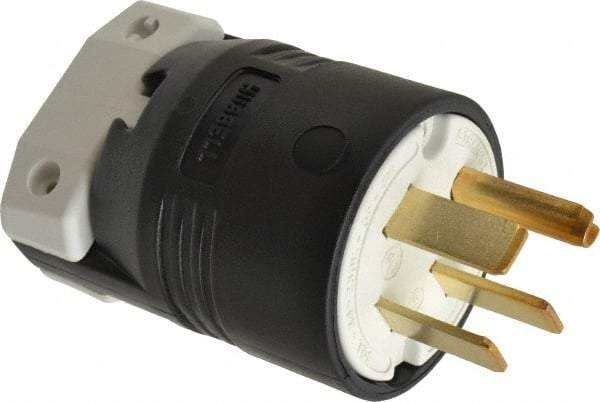 Hubbell Wiring Device-Kellems - 250 VAC, 50 Amp, 15-50P NEMA, Straight, Self Grounding, Commercial, Industrial Grade Plug - 3 Pole, 4 Wire, 3 Phase, 7-1/2 hp, Nylon, Black, White - Makers Industrial Supply