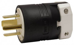 Hubbell Wiring Device-Kellems - 250 VAC, 60 Amp, 15-60P NEMA, Straight, Self Grounding, Commercial, Industrial Grade Plug - 3 Pole, 4 Wire, 3 Phase, 10 hp, Nylon, Black, White - Makers Industrial Supply