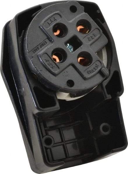 Hubbell Wiring Device-Kellems - 250 VAC, 50 Amp, 15-50P NEMA, Angled, Self Grounding, Commercial, Industrial Grade Plug - 3 Pole, 4 Wire, 3 Phase, 7-1/2 hp, Nylon, Black, White - Makers Industrial Supply