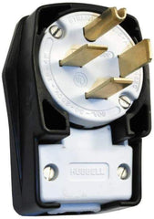 Hubbell Wiring Device-Kellems - 250 VAC, 60 Amp, 15-60P NEMA, Angled, Self Grounding, Commercial, Industrial Grade Plug - 3 Pole, 4 Wire, 3 Phase, 10 hp, Nylon, Black, White - Makers Industrial Supply