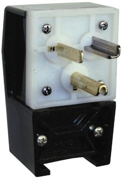 Hubbell Wiring Device-Kellems - 125 VAC, 30 Amp, 5-30P NEMA, Angled, Self Grounding, Commercial, Industrial Grade Plug - 2 Pole, 3 Wire, 1 Phase, 2 hp, Nylon, Black, White - Makers Industrial Supply