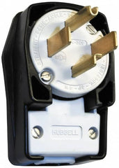 Hubbell Wiring Device-Kellems - 125/250 VAC, 30 Amp, 14-30P NEMA, Angled, Self Grounding, Commercial, Industrial Grade Plug - 3 Pole, 4 Wire, 1 Phase, 2 hp, Nylon, Black, White - Makers Industrial Supply